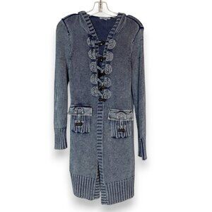 PBJ Blues Hooded Sweater Cardigan Blue Gray Long Grunge Knit Small